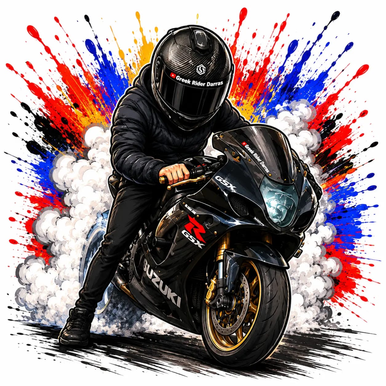 Camiseta blanca mujer frontal con diseño cartoon motociclista personalizado - Moda Cartoon Lab.